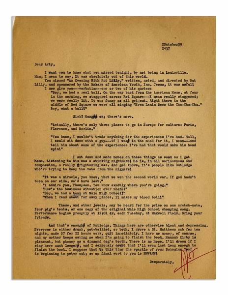 Hunter S. Thompson Letter Signed ''HST'' in Bold Red Ink -- ''...my mother keeps asking me when I'm going to finish the book...''